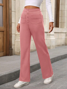 Pantalon de vestir casual de mujer, de pierna recta, con cintura elastica alta y de tela elastica