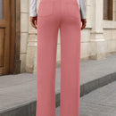 Pantalon de vestir casual de mujer, de pierna recta, con cintura elastica alta y de tela elastica