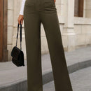 Pantalon de vestir casual de mujer, de pierna recta, con cintura elastica alta y de tela elastica