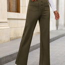 Pantalon de vestir casual de mujer, de pierna recta, con cintura elastica alta y de tela elastica