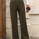 Pantalon de vestir casual de mujer, de pierna recta, con cintura elastica alta y de tela elastica
