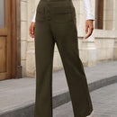 Pantalon de vestir casual de mujer, de pierna recta, con cintura elastica alta y de tela elastica