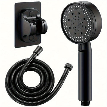 Cabezal de ducha de mano de alta presión con soporte y manguera - 5 modos de flujo de agua ajustables, accesorio redondo de plástico para baño