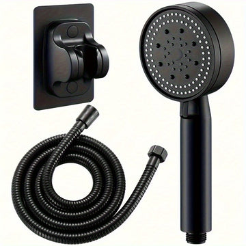 Cabezal de ducha de mano de alta presión con soporte y manguera - 5 modos de flujo de agua ajustables, accesorio redondo de plástico para baño