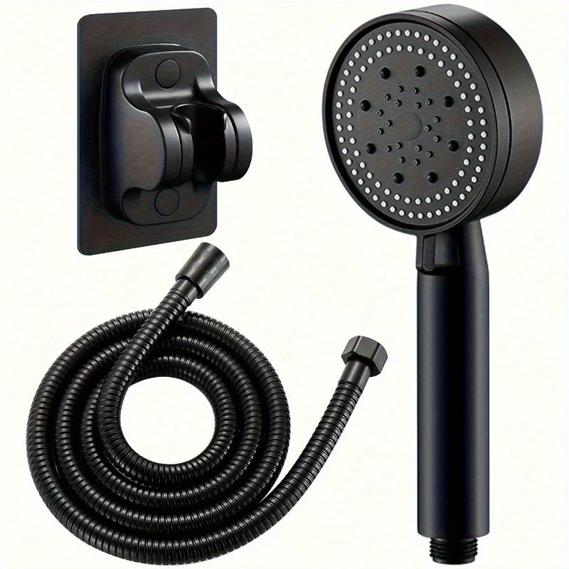 Cabezal de ducha de mano de alta presión con soporte y manguera - 5 modos de flujo de agua ajustables, accesorio redondo de plástico para baño
