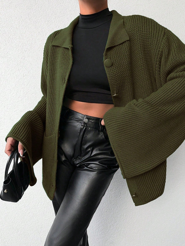 Cardigan de manga larga con botones y cuello para mujer, de estilo minimalista