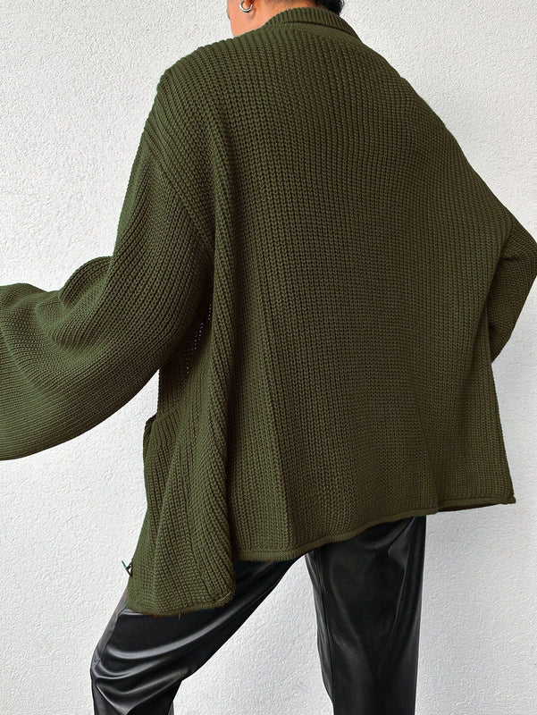 Cardigan de manga larga con botones y cuello para mujer, de estilo minimalista