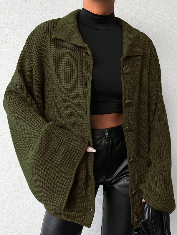 Cardigan de manga larga con botones y cuello para mujer, de estilo minimalista