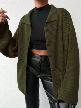 Cardigan de manga larga con botones y cuello para mujer, de estilo minimalista