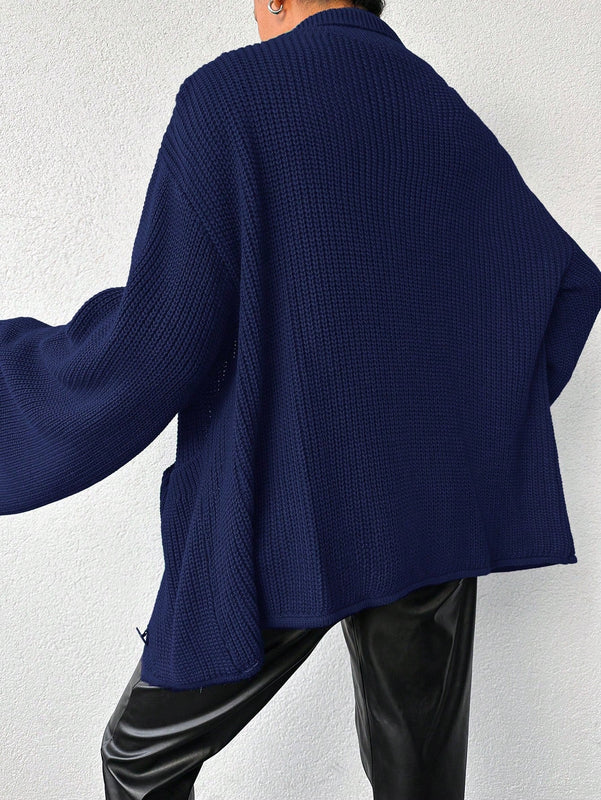Cardigan de manga larga con botones y cuello para mujer, de estilo minimalista