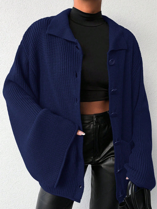 Cardigan de manga larga con botones y cuello para mujer, de estilo minimalista
