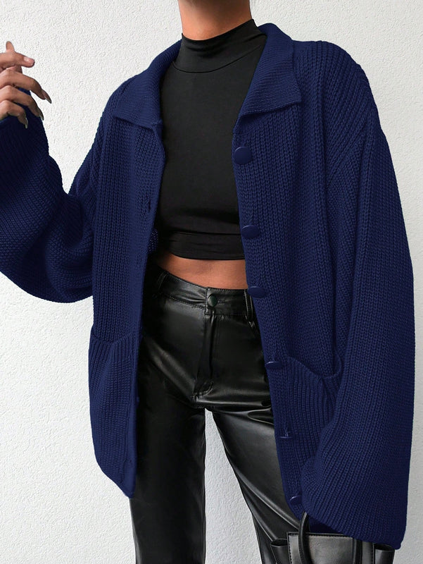 Cardigan de manga larga con botones y cuello para mujer, de estilo minimalista