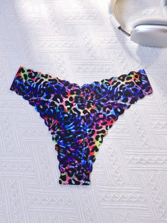 Paquete de 10 bragas con estampado de onda sin costuras para mujer, estampado de leopardo y unicolor, tejido suave y transpirable, ropa interior sexy para damas