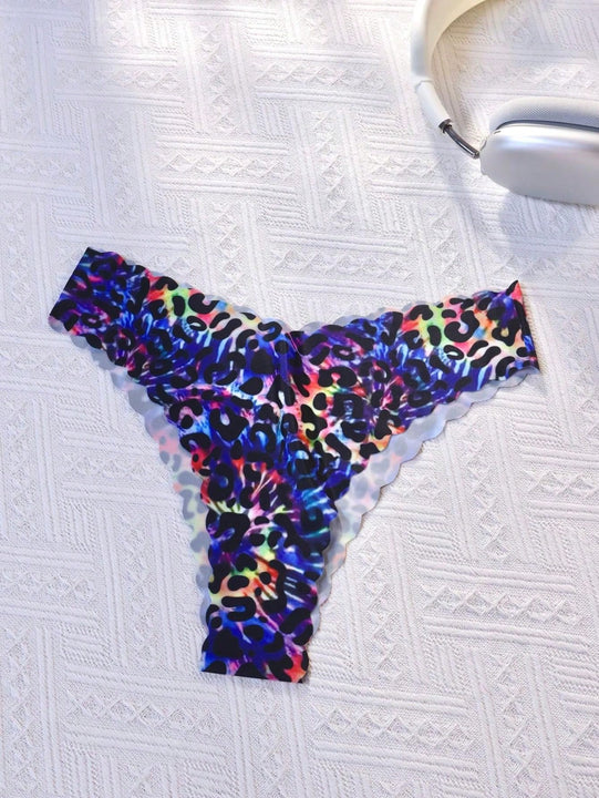 Paquete de 10 bragas con estampado de onda sin costuras para mujer, estampado de leopardo y unicolor, tejido suave y transpirable, ropa interior sexy para damas