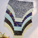 6 piezas de bragas femeninas sin costuras con borde ondulado triangular, ropa interior respirable y comoda con estampado de leopardo invisible