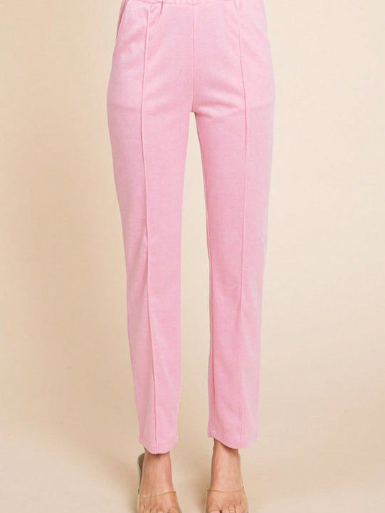Pantalones casuales para mujer con detalle de pinzas, pantalones de salon ajustados con bolsillos, corte relajado, cintura elastica, de enagua, talle alto, rosa, largo tobillo, tela suave, ideal para ropa de estar en casa, salidas, uso diario o viajes,