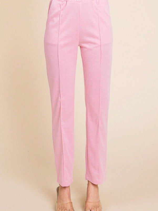 Pantalones casuales para mujer con detalle de pinzas, pantalones de salon ajustados con bolsillos, corte relajado, cintura elastica, de enagua, talle alto, rosa, largo tobillo, tela suave, ideal para ropa de estar en casa, salidas, uso diario o viajes,