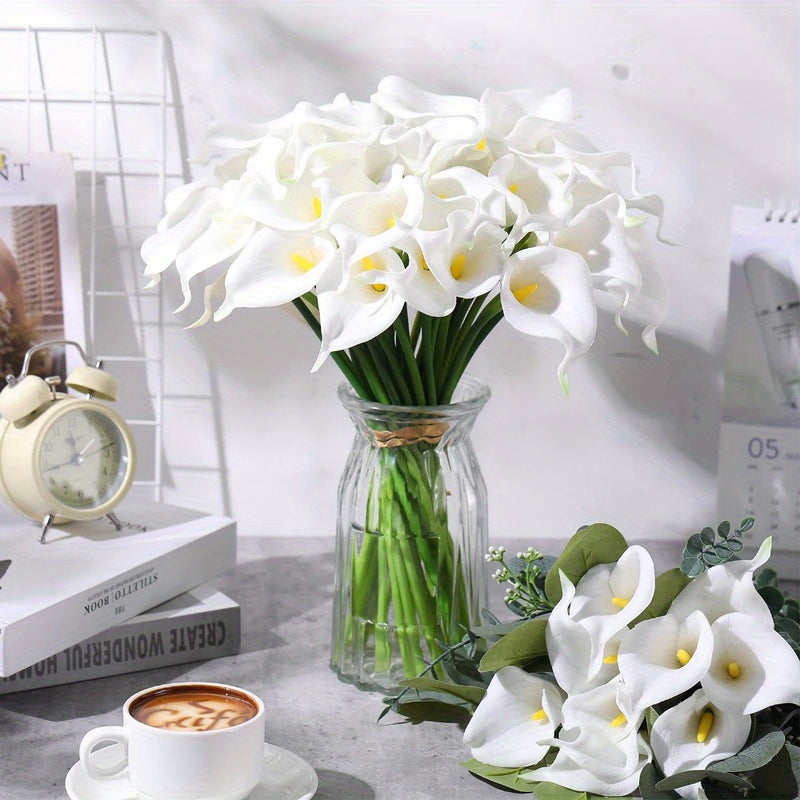 20 piezas de ramo de calas artificiales - Flores blancas de plástico realistas para bodas, Día de San Valentín, Día de la Madre, Semana Santa y decoración del hogar, accesorios para ramos