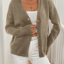 Lune cardigan de punto de manga larga con cuello en v y botones frontales, de corte casual