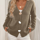 Lune cardigan de punto de manga larga con cuello en v y botones frontales, de corte casual