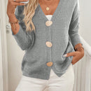 Lune cardigan casual de mujer de un solo botonadura, de manga larga y hombros caidos, en unicolor, para otono/invierno