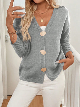 Lune cardigan casual de mujer de un solo botonadura, de manga larga y hombros caidos, en unicolor, para otono/invierno
