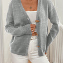 Lune cardigan casual de una sola botonadura de manga larga con caida en los hombros, de color liso, para otono/invierno, para mujer