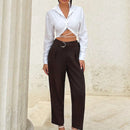 Tall pantalones entallados de mujer de cintura elastica tejidos para otono e invierno