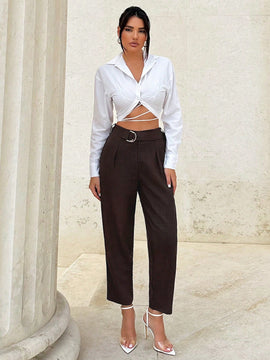 Tall pantalones entallados de mujer de cintura elastica tejidos para otono e invierno