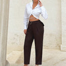 Tall pantalones entallados de mujer de cintura elastica tejidos para otono e invierno