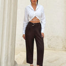 Tall pantalones entallados de mujer de cintura elastica tejidos para otono e invierno