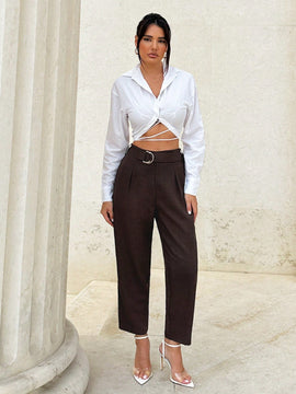 Tall pantalones entallados de mujer de cintura elastica tejidos para otono e invierno