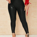 Pantalones elasticos casuales de color solido, pantalones de moda sexys de cintura alta para mujer decorados con cremallera en las perneras del pantalon, ropa de mujer