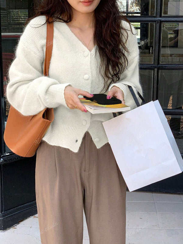 Blusa de mujer de manga larga con botones al frente, de unicolor, para uso casual diario
