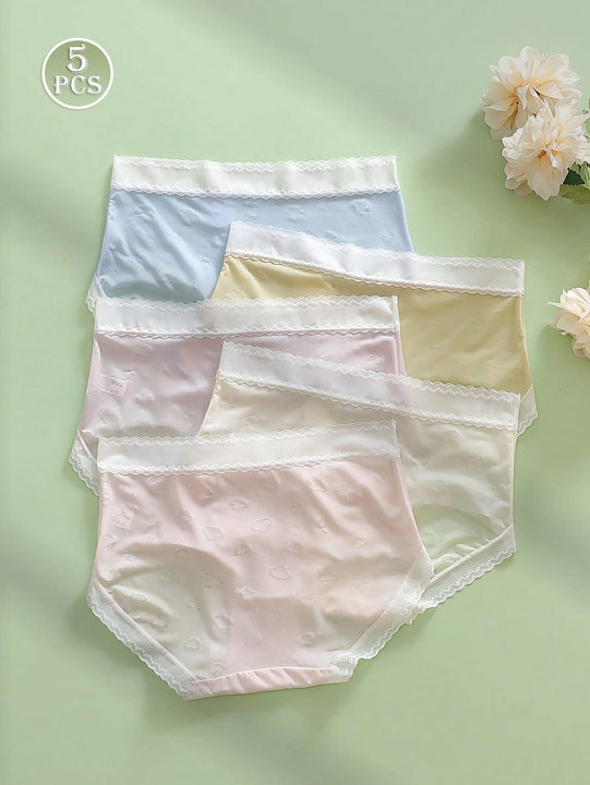 Set de 5 pantis sin costuras para mujer con diseno de nubes asimetrico y borde de cintura media