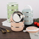 Lonchera de Acero Inoxidable de Gran Capacidad - Diseño Redondo con Asa y Tapa Blanca, Multi-Capa, Ideal para la Escuela, Trabajo, Camping y Picnics - Duradera y Fácil de Limpiar