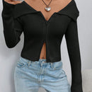 Ezwear chaqueta tipo cardigan de ajuste cenido con hombros descubiertos y cremallera