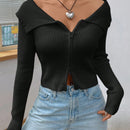 Ezwear chaqueta tipo cardigan de ajuste cenido con hombros descubiertos y cremallera