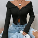 Ezwear chaqueta tipo cardigan de ajuste cenido con hombros descubiertos y cremallera