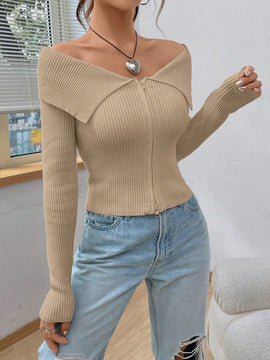 Ezwear chaqueta tipo cardigan de ajuste cenido con hombros descubiertos y cremallera
