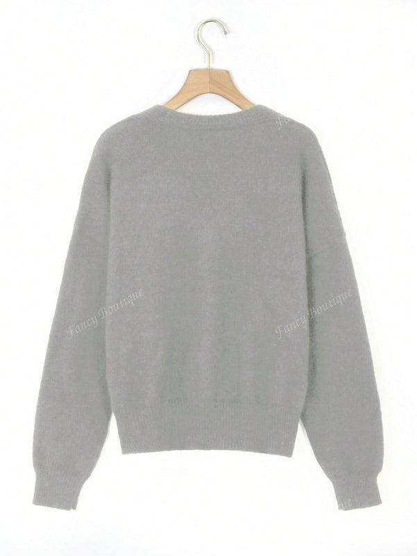 Nuevo cardigan de punto de manga larga informal con cuello en v y abotonado, color negro, para mujeres, adecuado como prenda de abrigo, estilo otono/invierno 2024