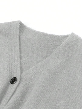 Nuevo cardigan de punto de manga larga informal con cuello en v y abotonado, color negro, para mujeres, adecuado como prenda de abrigo, estilo otono/invierno 2024