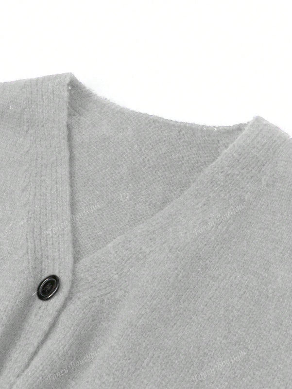 Nuevo cardigan de punto de manga larga informal con cuello en v y abotonado, color negro, para mujeres, adecuado como prenda de abrigo, estilo otono/invierno 2024