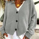 Nuevo cardigan de punto de manga larga informal con cuello en v y abotonado, color negro, para mujeres, adecuado como prenda de abrigo, estilo otono/invierno 2024