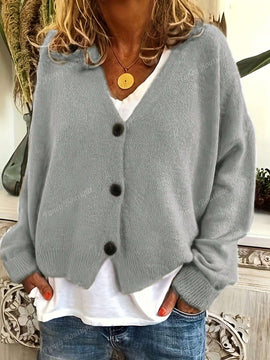 Nuevo cardigan de punto de manga larga informal con cuello en v y abotonado, color negro, para mujeres, adecuado como prenda de abrigo, estilo otono/invierno 2024