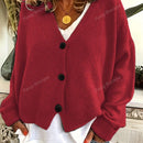 Nuevo cardigan de punto de manga larga informal con cuello en v y abotonado, color negro, para mujeres, adecuado como prenda de abrigo, estilo otono/invierno 2024