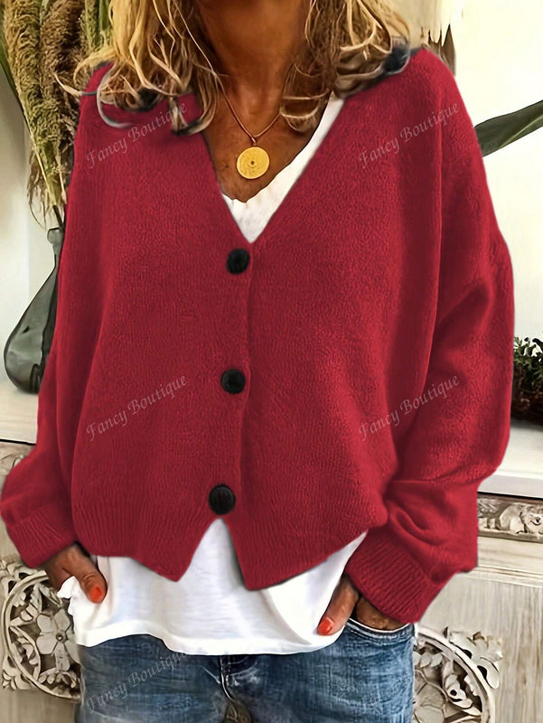 Nuevo cardigan de punto de manga larga informal con cuello en v y abotonado, color negro, para mujeres, adecuado como prenda de abrigo, estilo otono/invierno 2024