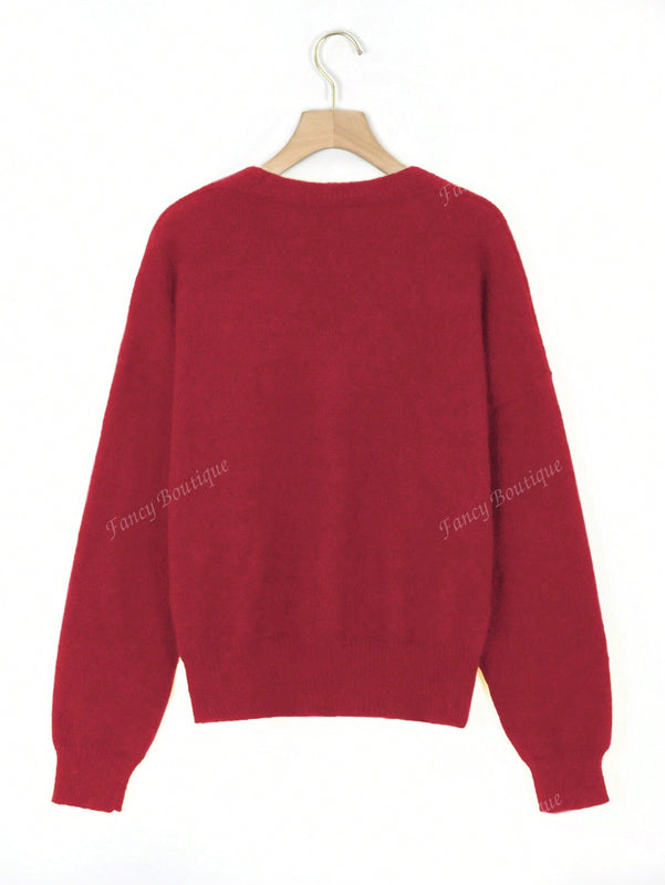 Nuevo cardigan de punto de manga larga informal con cuello en v y abotonado, color negro, para mujeres, adecuado como prenda de abrigo, estilo otono/invierno 2024