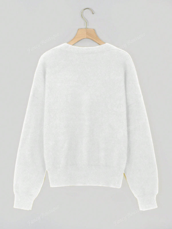 Nuevo cardigan de punto de manga larga informal con cuello en v y abotonado, color negro, para mujeres, adecuado como prenda de abrigo, estilo otono/invierno 2024
