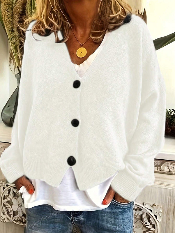 Nuevo cardigan de punto de manga larga informal con cuello en v y abotonado, color negro, para mujeres, adecuado como prenda de abrigo, estilo otono/invierno 2024